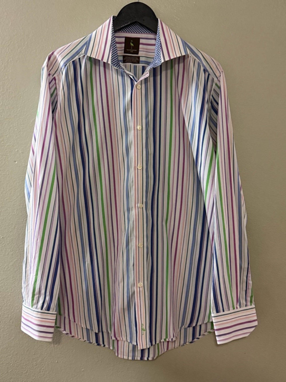 Tailorbyrd Mens Large Multicolor Stripe Long Sleeve Dress Shirt Embroidered Logo